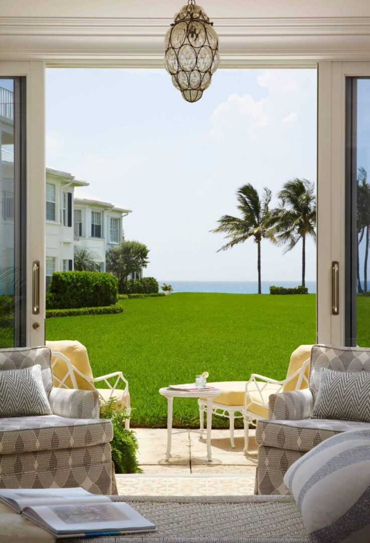 A view of the ocean from an outside patio.