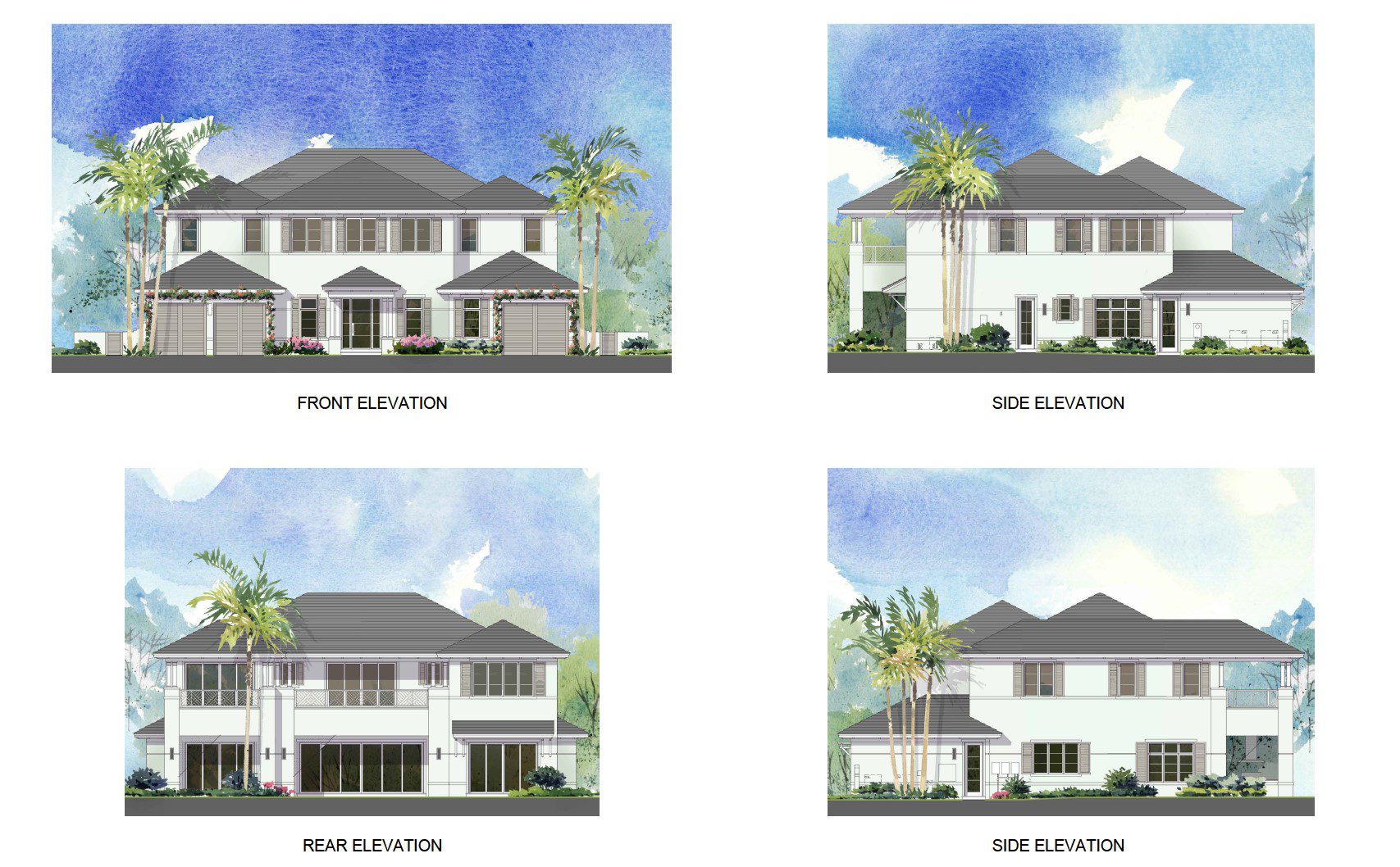 A series of four elevations showing different types of houses.
