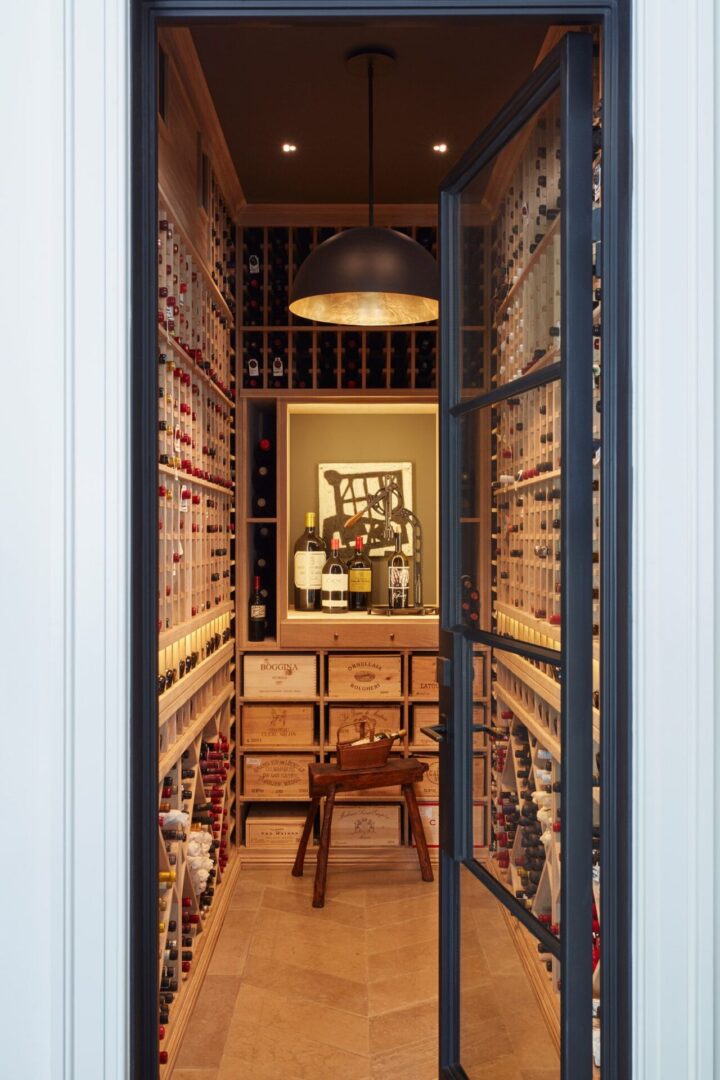 A view of a wine cellar from the door way.