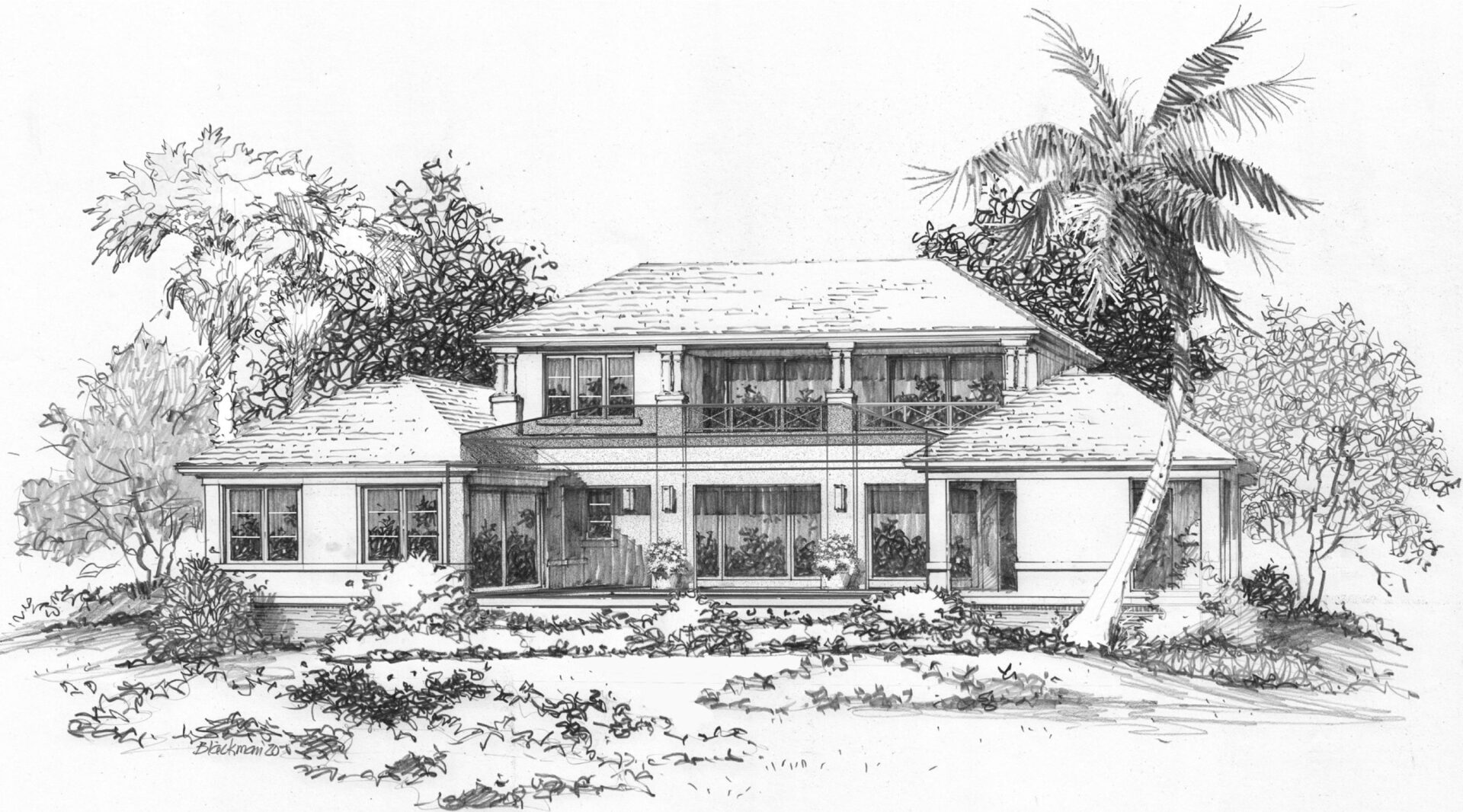 A drawing of the front of a house