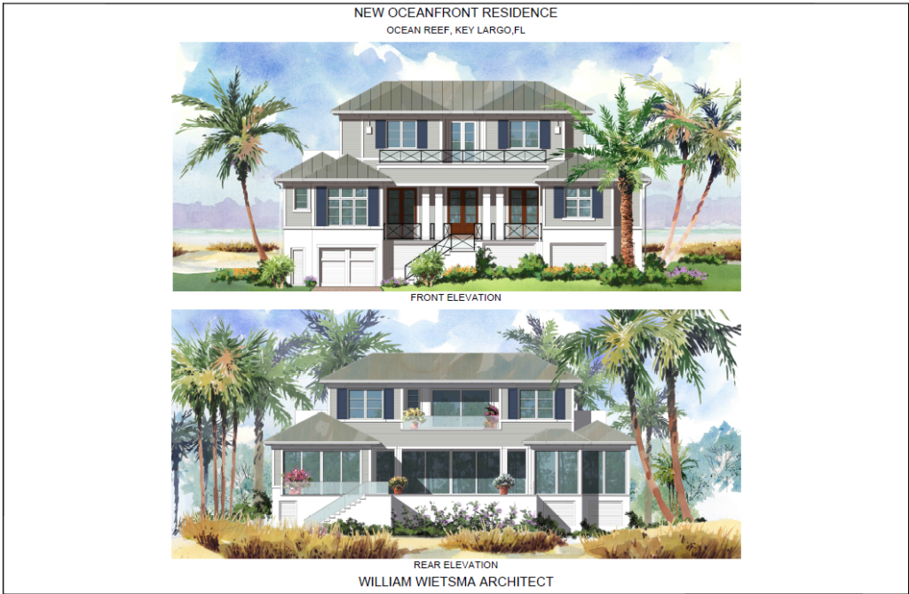 Oceanfront house architectural rendering.