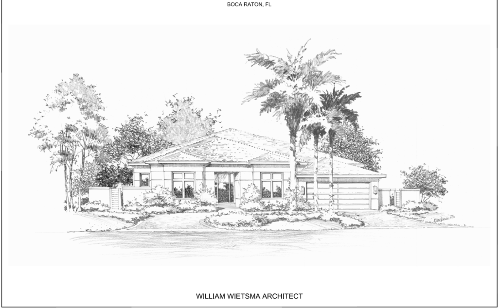 Pencil sketch of a house in Boca Raton, FL.