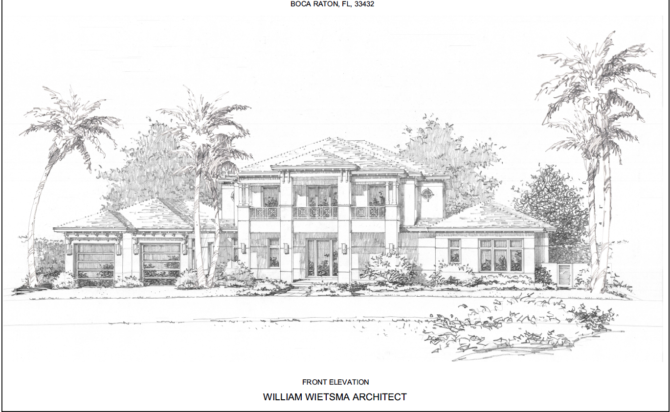 Pencil sketch of a two-story house.