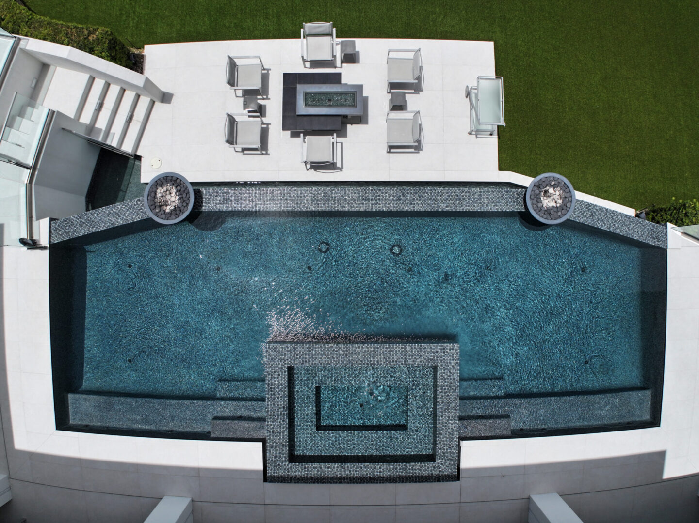 Aerial view of a modern swimming pool.