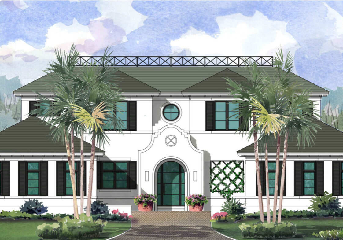 A drawing of the front of a house